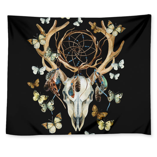 Dreamcatcher Deer Skull Print Tapestry