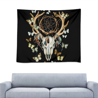 Dreamcatcher Deer Skull Print Tapestry