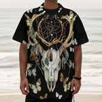 Dreamcatcher Deer Skull Print Textured Short Sleeve Shirt
