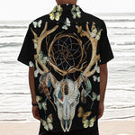 Dreamcatcher Deer Skull Print Textured Short Sleeve Shirt