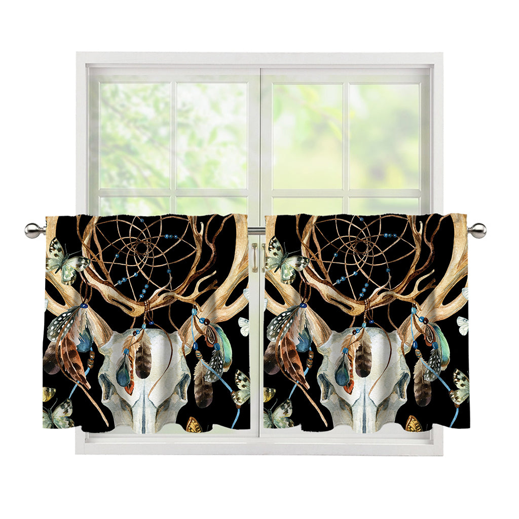 Dreamcatcher Deer Skull Print Tier Curtains