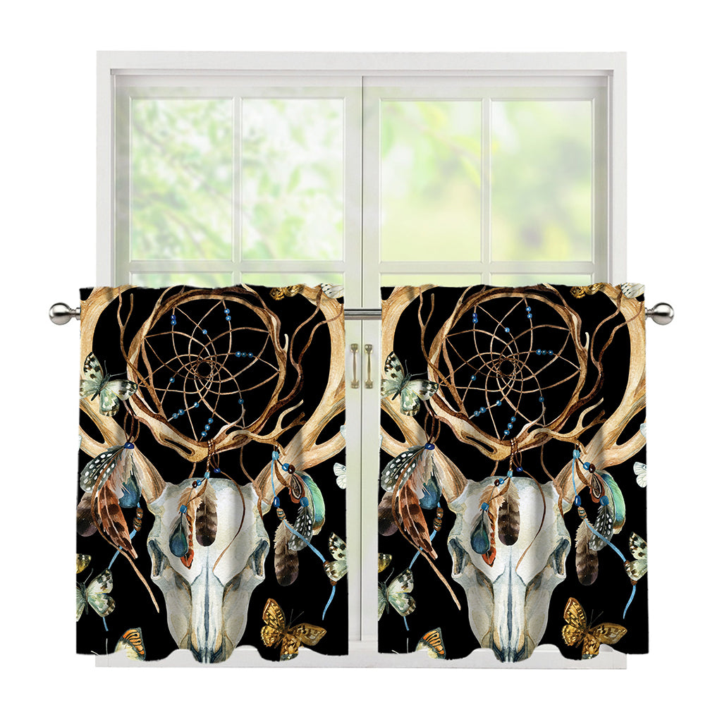 Dreamcatcher Deer Skull Print Tier Curtains
