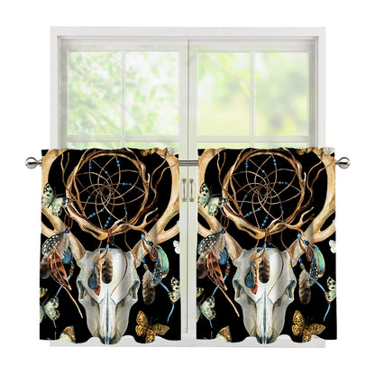 Dreamcatcher Deer Skull Print Tier Curtains