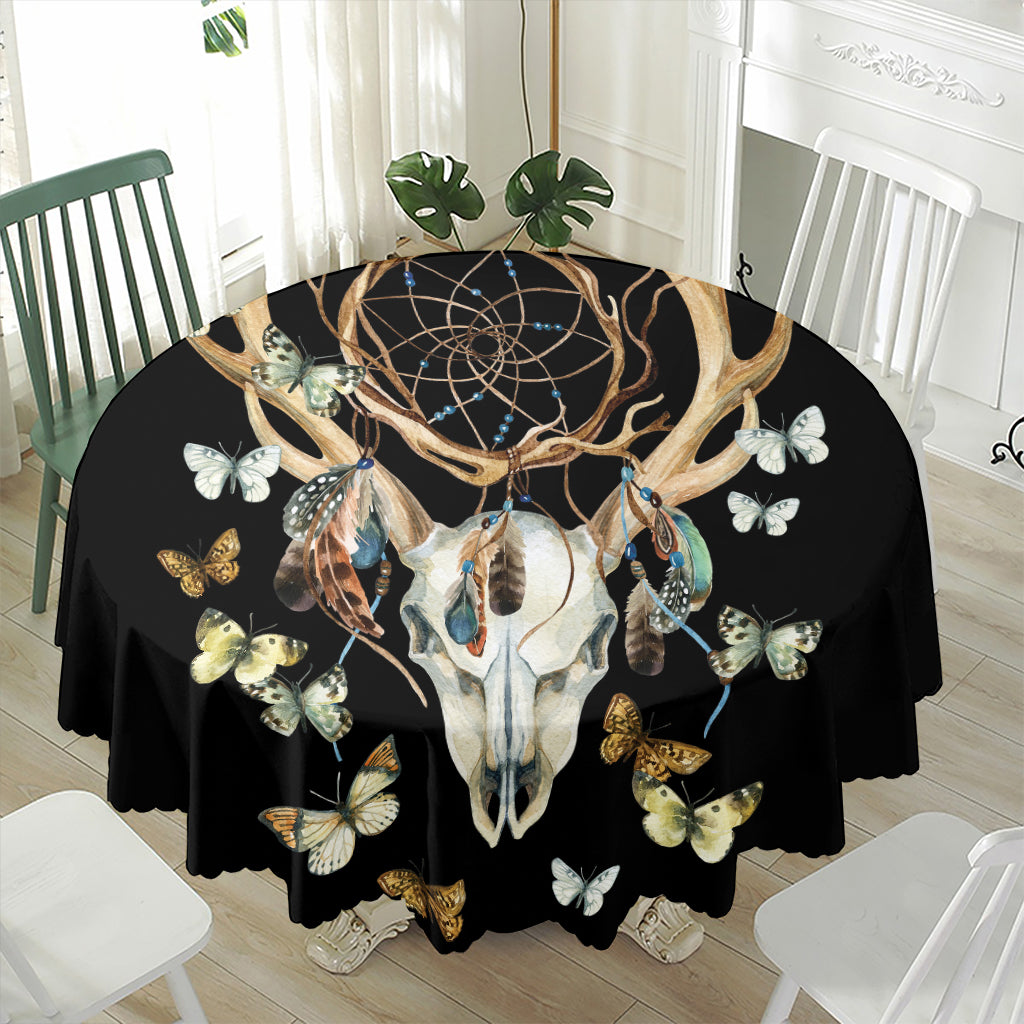 Dreamcatcher Deer Skull Print Waterproof Round Tablecloth