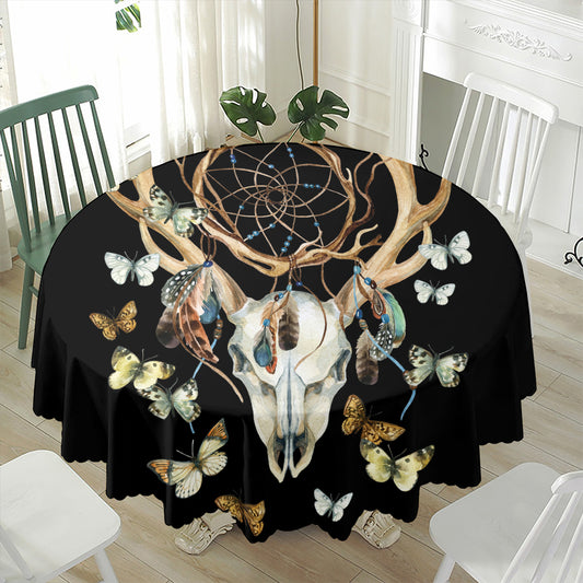 Dreamcatcher Deer Skull Print Waterproof Round Tablecloth