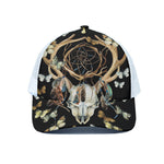 Dreamcatcher Deer Skull Print White Mesh Trucker Cap