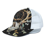 Dreamcatcher Deer Skull Print White Mesh Trucker Cap