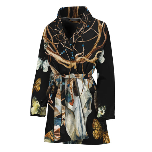Dreamcatcher Deer Skull Print Women's Bathrobe