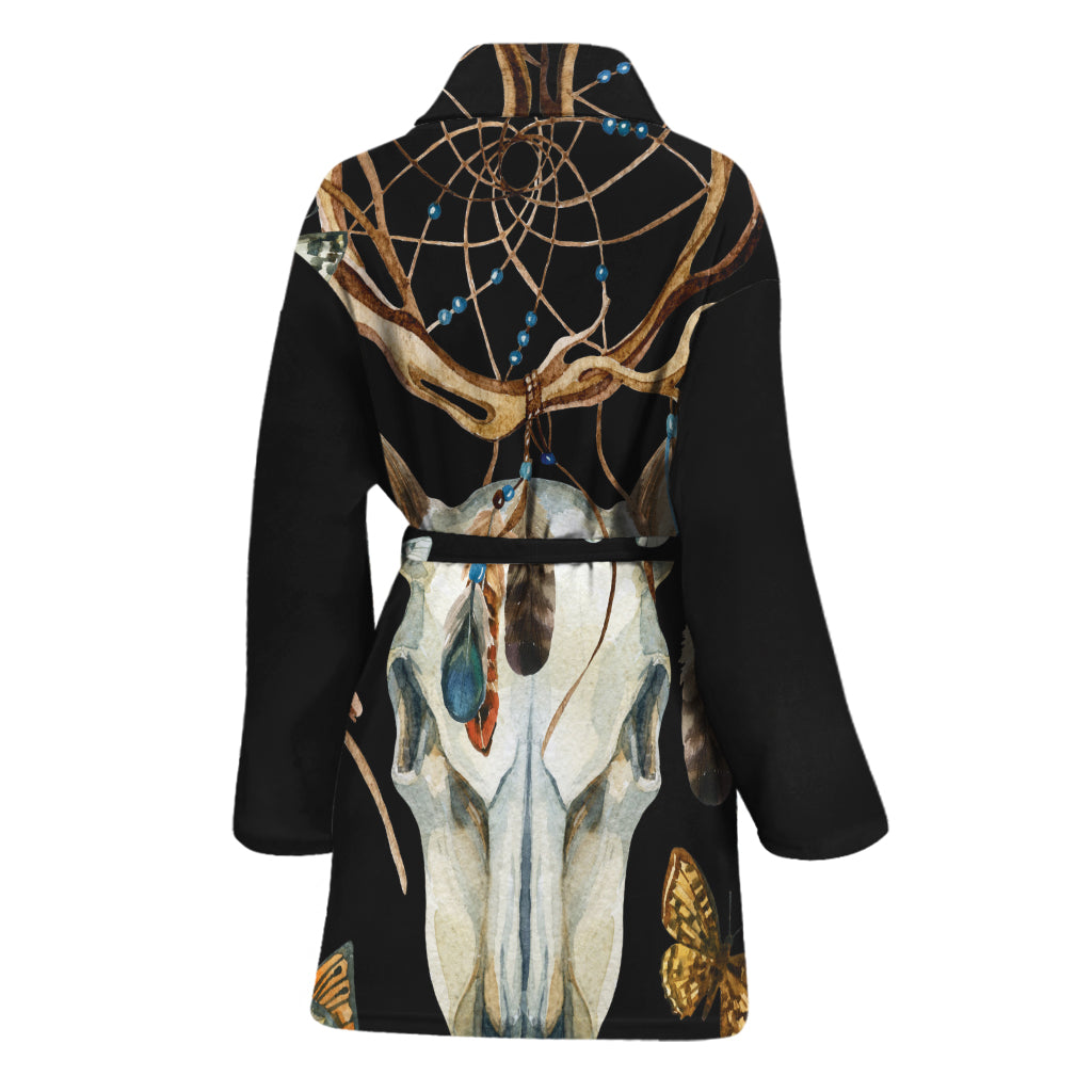 Dreamcatcher Deer Skull Print Women's Bathrobe