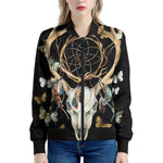 Dreamcatcher Deer Skull Print Women's Bomber Jacket