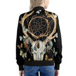Dreamcatcher Deer Skull Print Women's Bomber Jacket