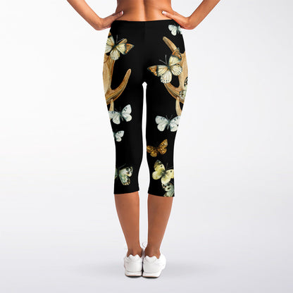 Dreamcatcher Deer Skull Print Women's Capri Leggings