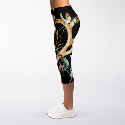 Dreamcatcher Deer Skull Print Women's Capri Leggings