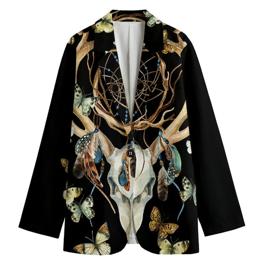 Dreamcatcher Deer Skull Print Women's Cotton Blazer