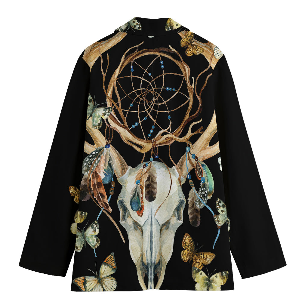 Dreamcatcher Deer Skull Print Women's Cotton Blazer
