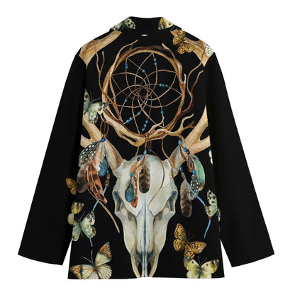 Dreamcatcher Deer Skull Print Women's Cotton Blazer