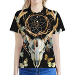 Dreamcatcher Deer Skull Print Women's Polo Shirt