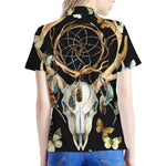 Dreamcatcher Deer Skull Print Women's Polo Shirt