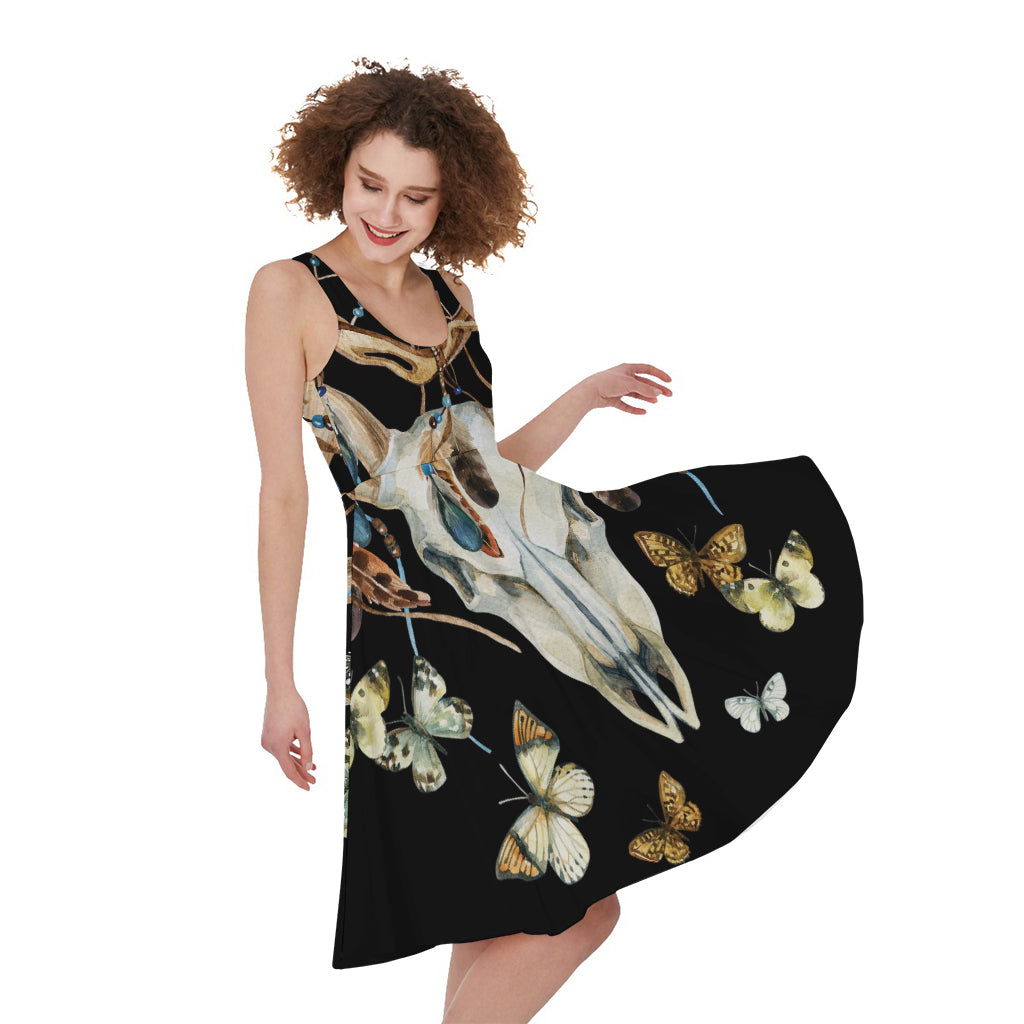 Dreamcatcher Deer Skull Print Women's Sleeveless Dress