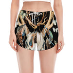 Dreamcatcher Deer Skull Print Women's Split Running Shorts