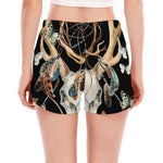 Dreamcatcher Deer Skull Print Women's Split Running Shorts