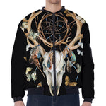 Dreamcatcher Deer Skull Print Zip Sleeve Bomber Jacket