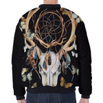 Dreamcatcher Deer Skull Print Zip Sleeve Bomber Jacket