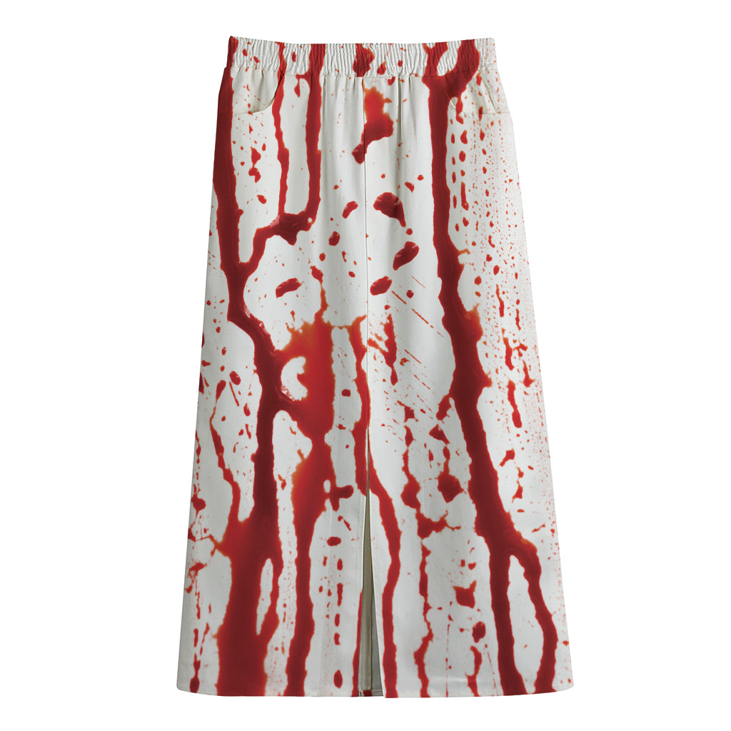 Dripping Blood Print Cotton Front Slit Maxi Skirt