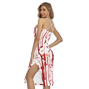 Dripping Blood Print Cross Back Cami Dress