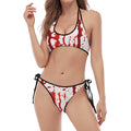 Dripping Blood Print Halter Scoop Tie Side Bikini