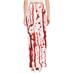 Dripping Blood Print High Slit Maxi Skirt