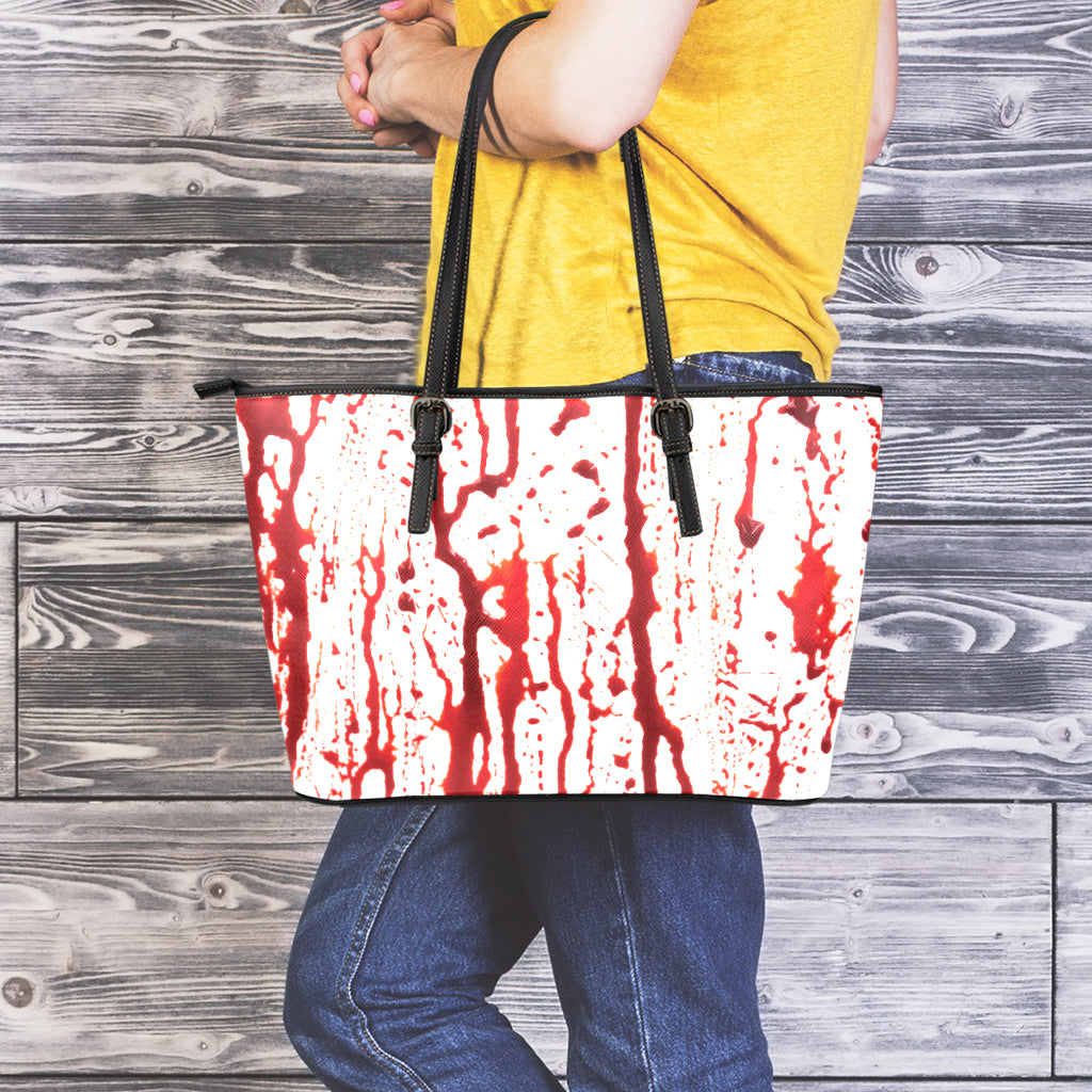 Dripping Blood Print Leather Tote Bag