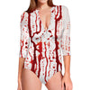 Dripping Blood Print Long Sleeve Swimsuit