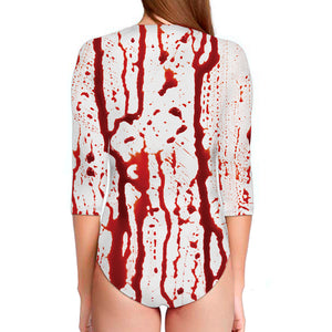 Dripping Blood Print Long Sleeve Swimsuit