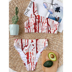 Dripping Blood Print One Shoulder Bikini Top