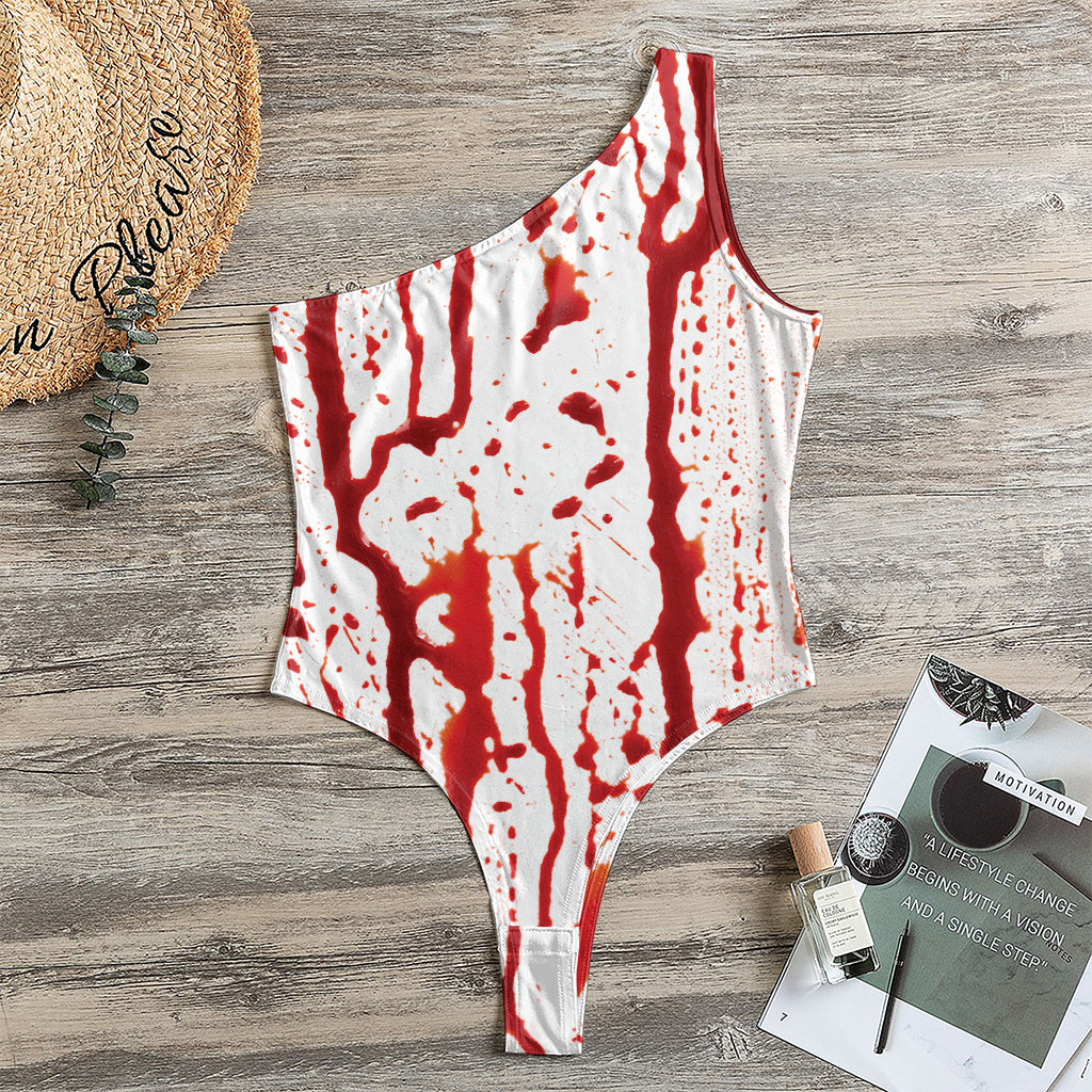 Dripping Blood Print One Shoulder Bodysuit