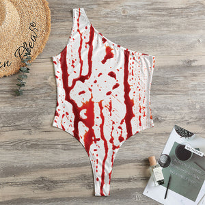 Dripping Blood Print One Shoulder Bodysuit