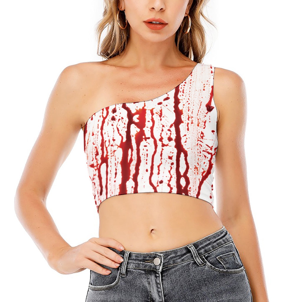 Dripping Blood Print One Shoulder Crop Top