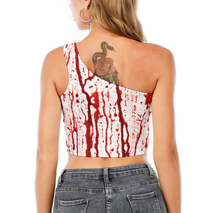 Dripping Blood Print One Shoulder Crop Top