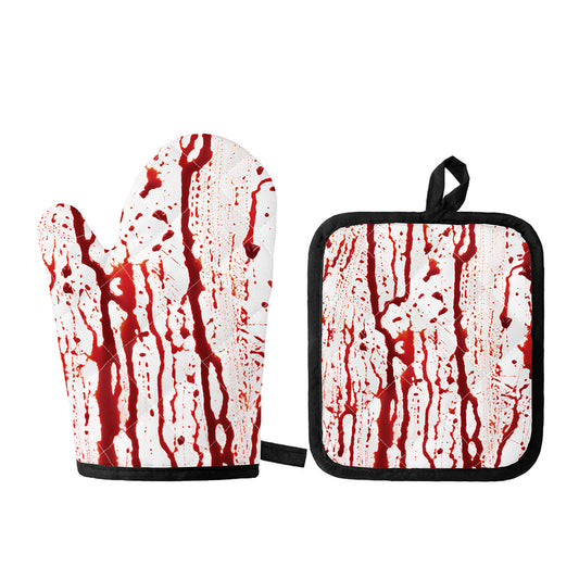 Dripping Blood Print Oven Mitt And Pot Holder Set