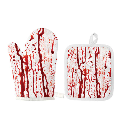 Dripping Blood Print Oven Mitt And Pot Holder Set