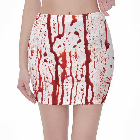 Dripping Blood Print Pencil Mini Skirt