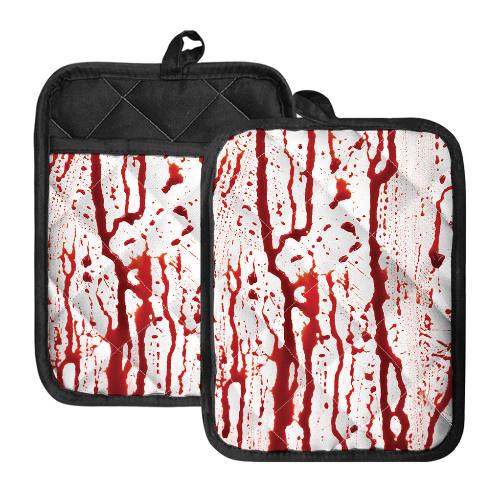 Dripping Blood Print Pot Holders With Pocket