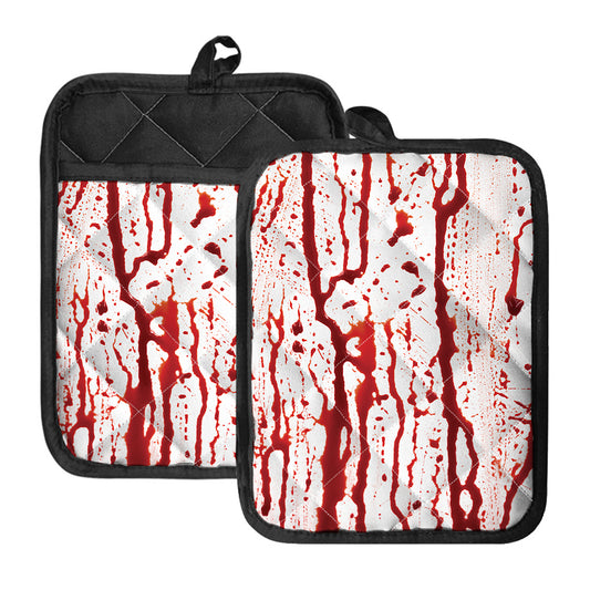 Dripping Blood Print Pot Holders With Pocket