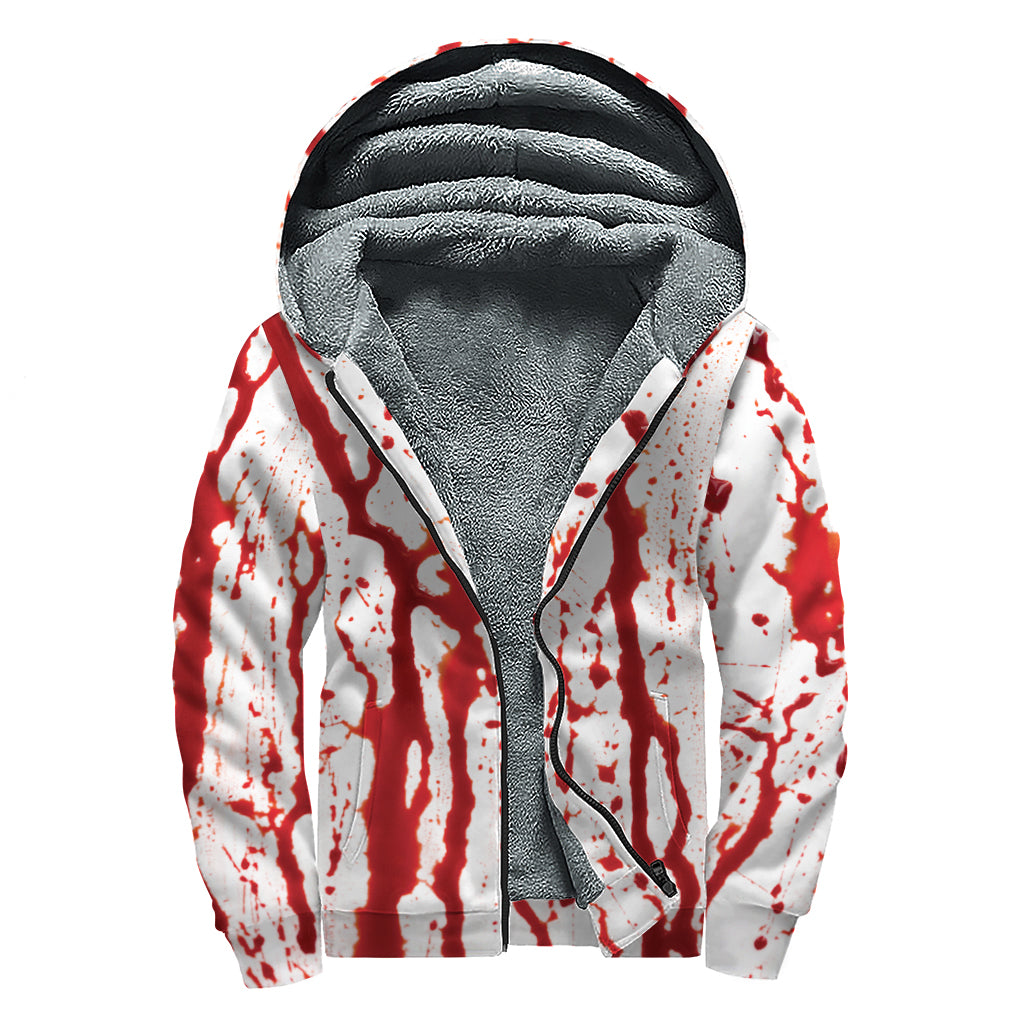 Dripping Blood Print Sherpa Lined Zip Up Hoodie