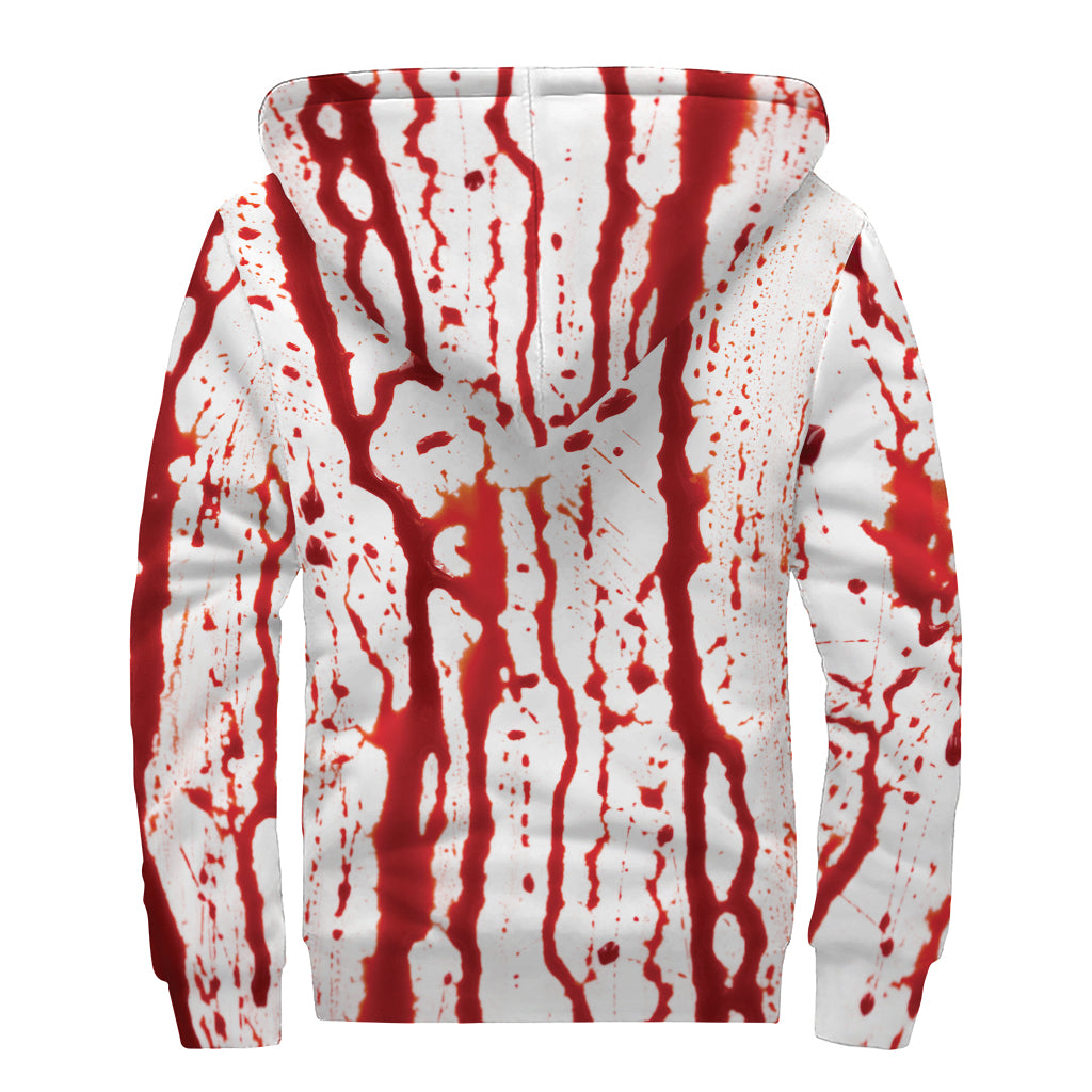 Dripping Blood Print Sherpa Lined Zip Up Hoodie