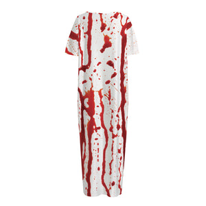 Dripping Blood Print Short Sleeve Long Nightdress