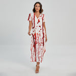 Dripping Blood Print Short Sleeve Maxi Dress