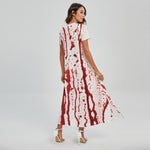 Dripping Blood Print Short Sleeve Maxi Dress