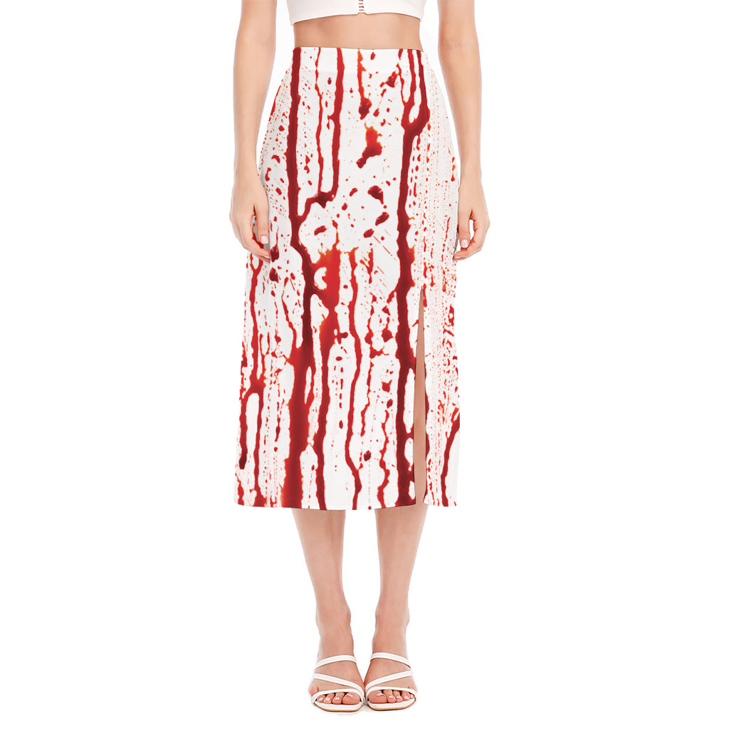 Dripping Blood Print Side Slit Midi Skirt